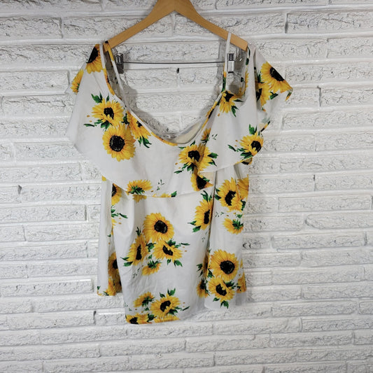 Rose Gal Womens Top 5X Plus Cold Shoulder Yellow Sunflowers Adjustable Straps