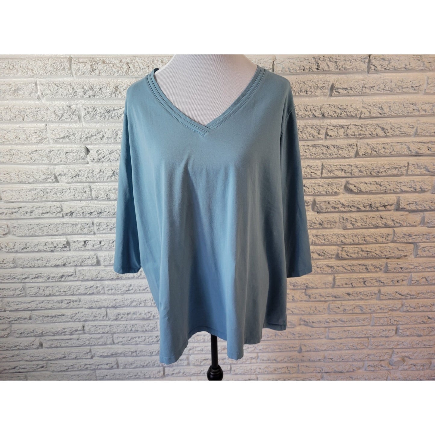 Catherines Womens Top 3XWP Plus Petite Tee 3/4 Sleeve Blue Cotton Blend Casual