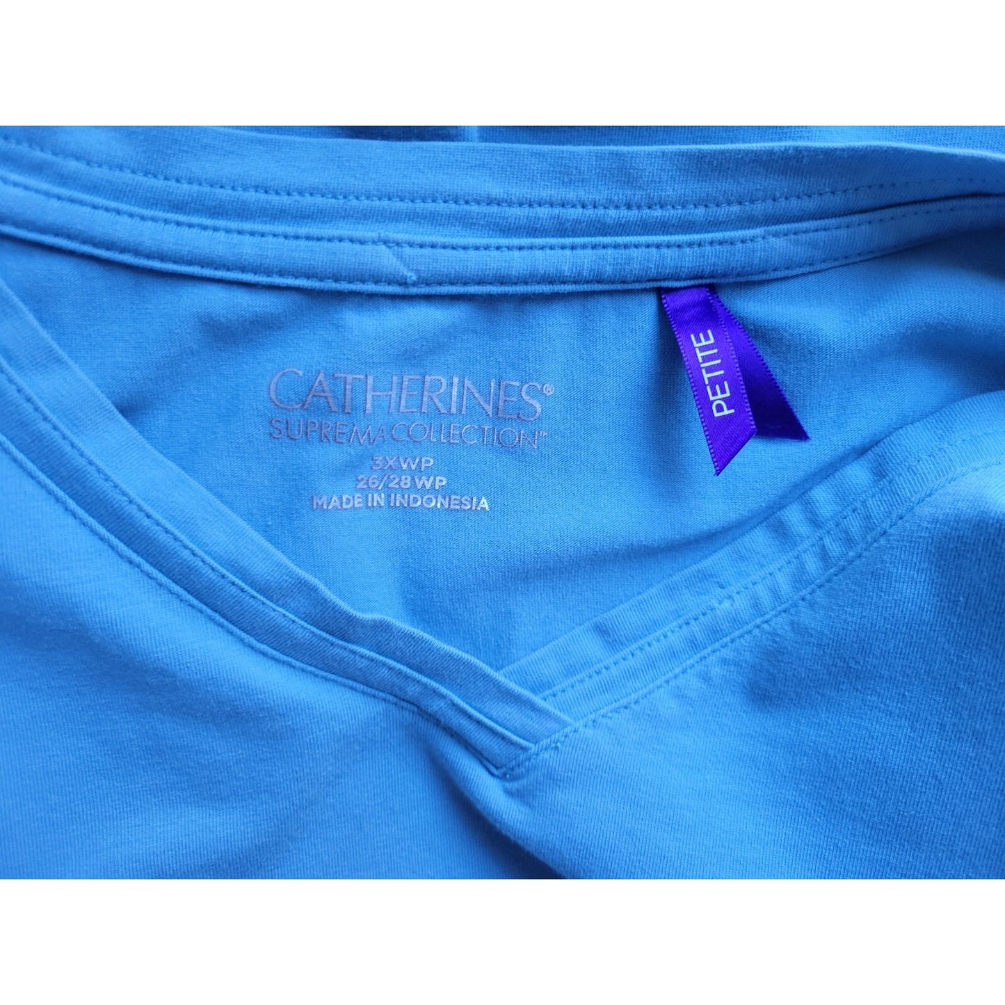 Catherines Womens Top 3XWP Plus Petite Tee 3/4 Sleeve Blue Cotton Blend Casual