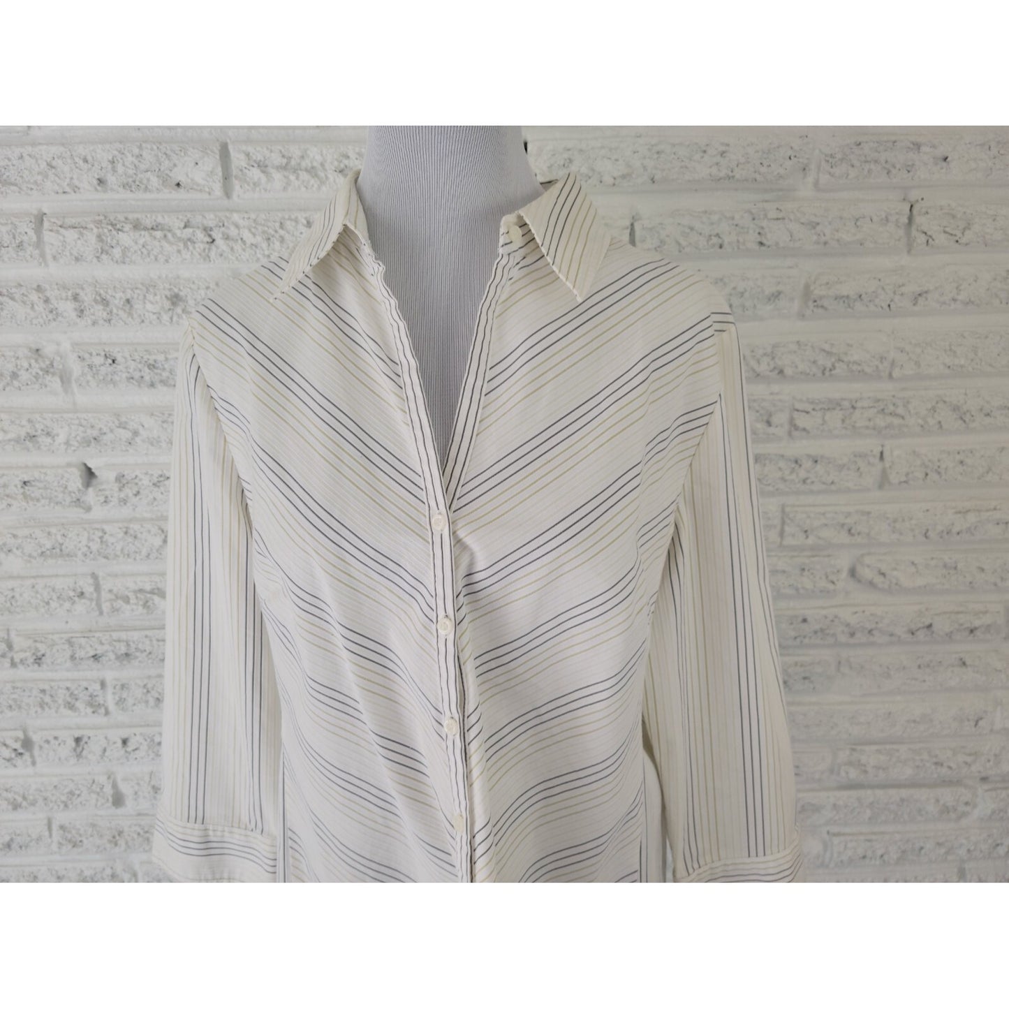 Worthington Women Top 18 Plus Button Up Collar Easy Care White Stripe Career