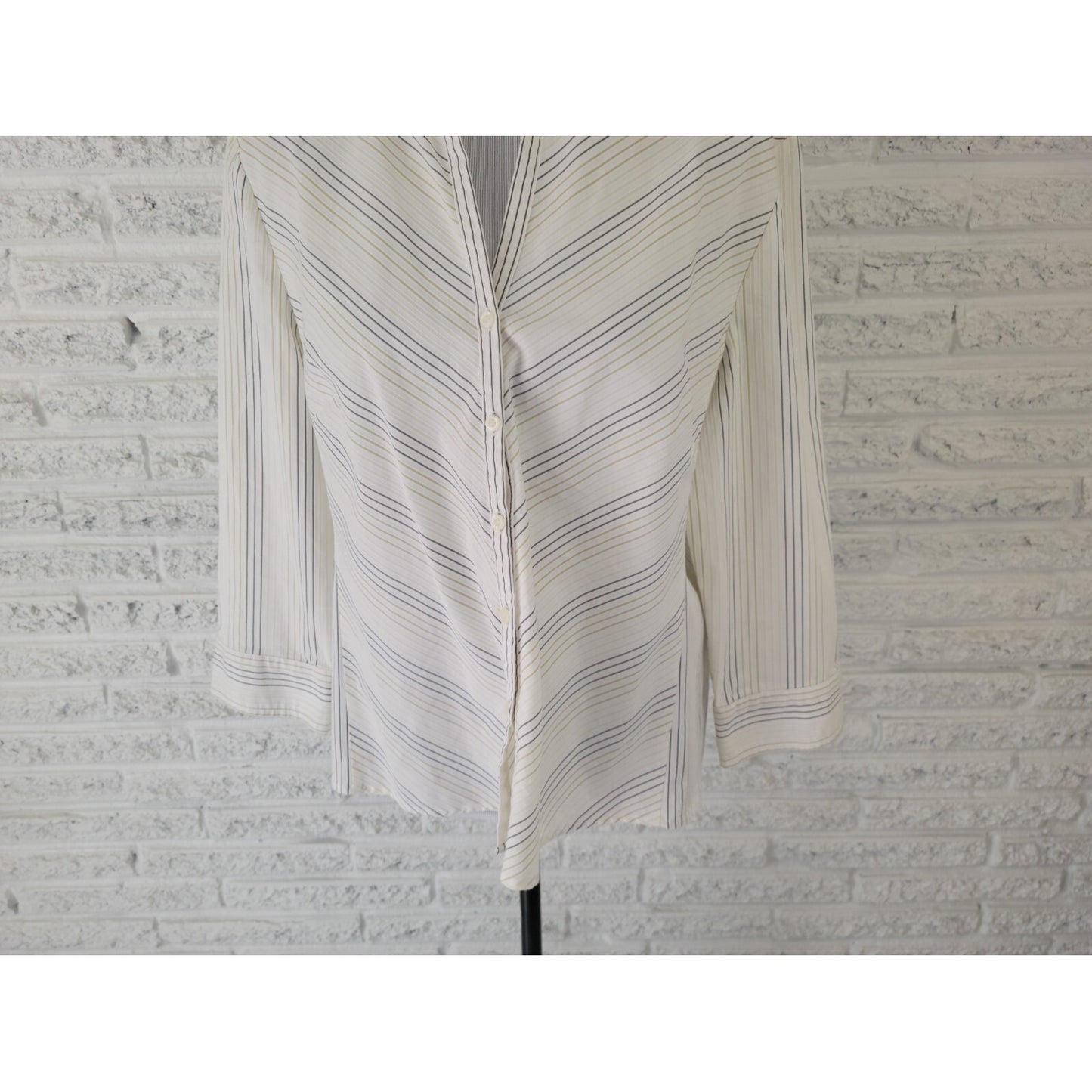 Worthington Women Top 18 Plus Button Up Collar Easy Care White Stripe Career