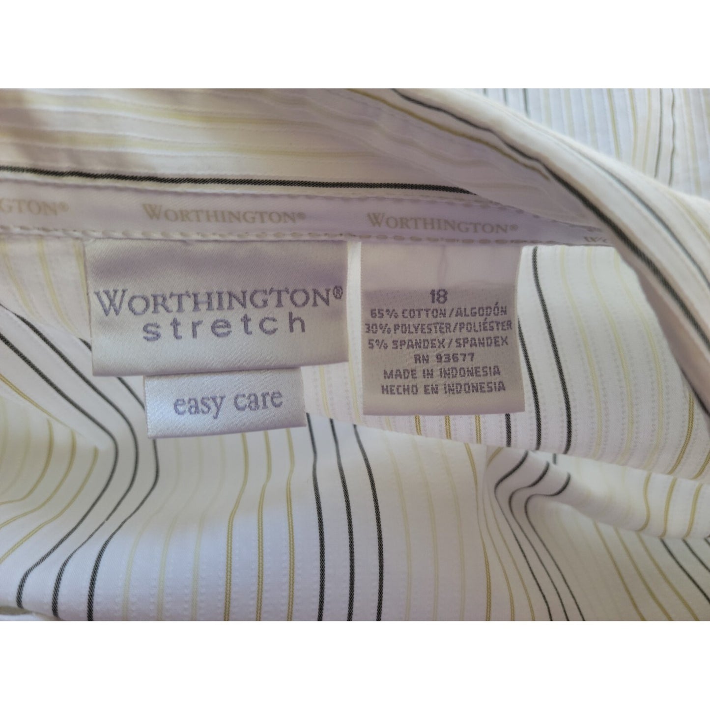 Worthington Women Top 18 Plus Button Up Collar Easy Care White Stripe Career