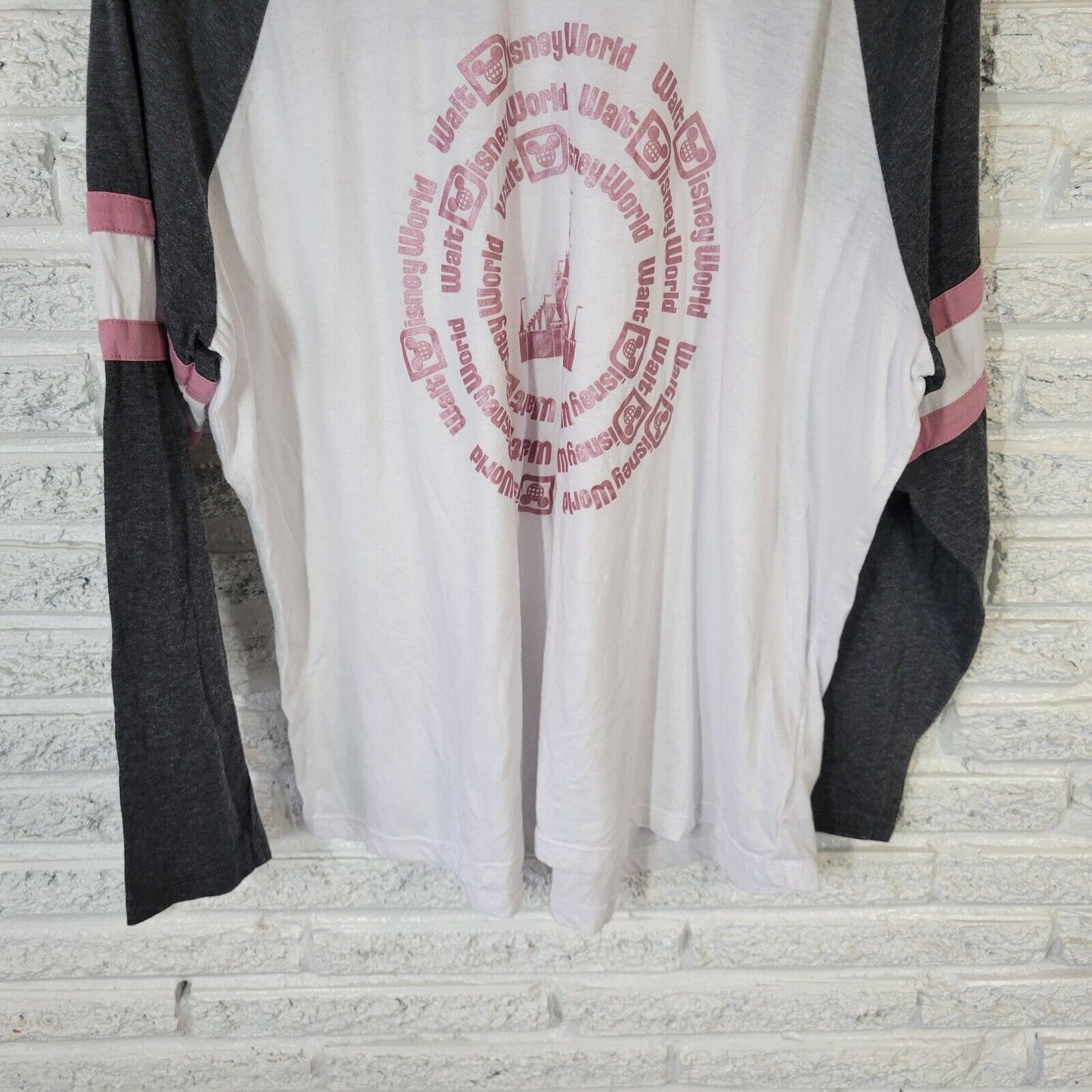 Walt Disney World Womens Top 2X Plus Tee Hoodie Raglan Sleeve Gray Faded Look