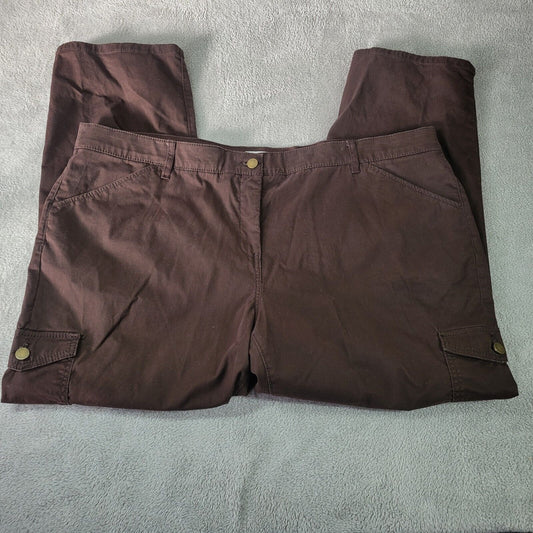 Charter Club Womens Pants 20W Plus Cargo Brown Zip Fly Cotton Blend Comfy Casual