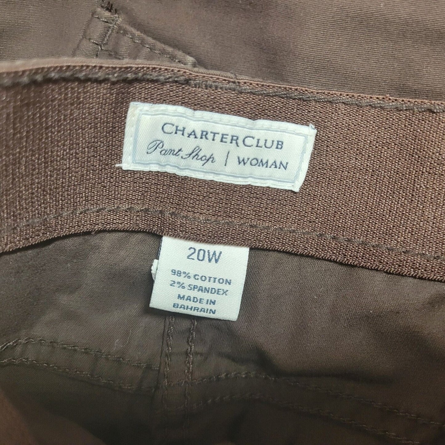 Charter Club Womens Pants 20W Plus Cargo Brown Zip Fly Cotton Blend Comfy Casual