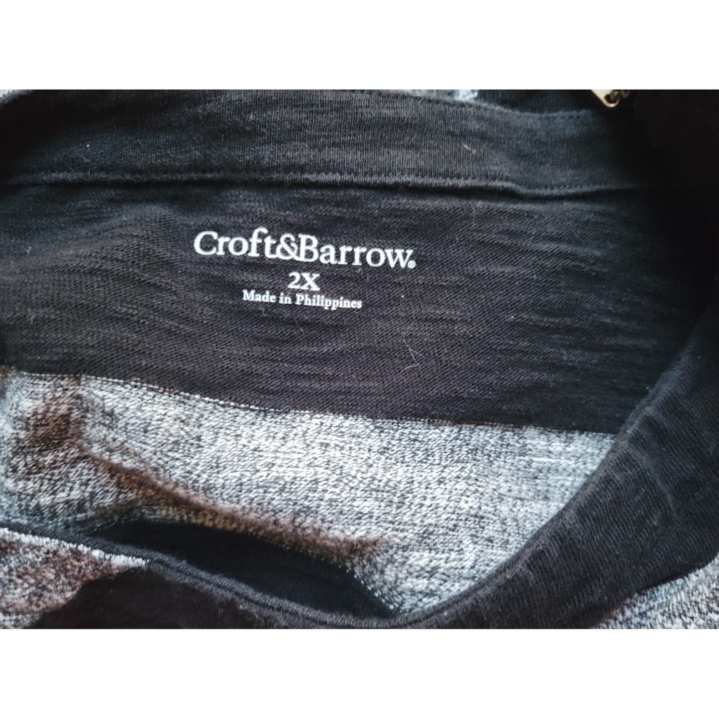 Croft Barrow Womens Sweater 2X Plus 3/4 Sleeve Zip Shoulder Black Gray Stripe