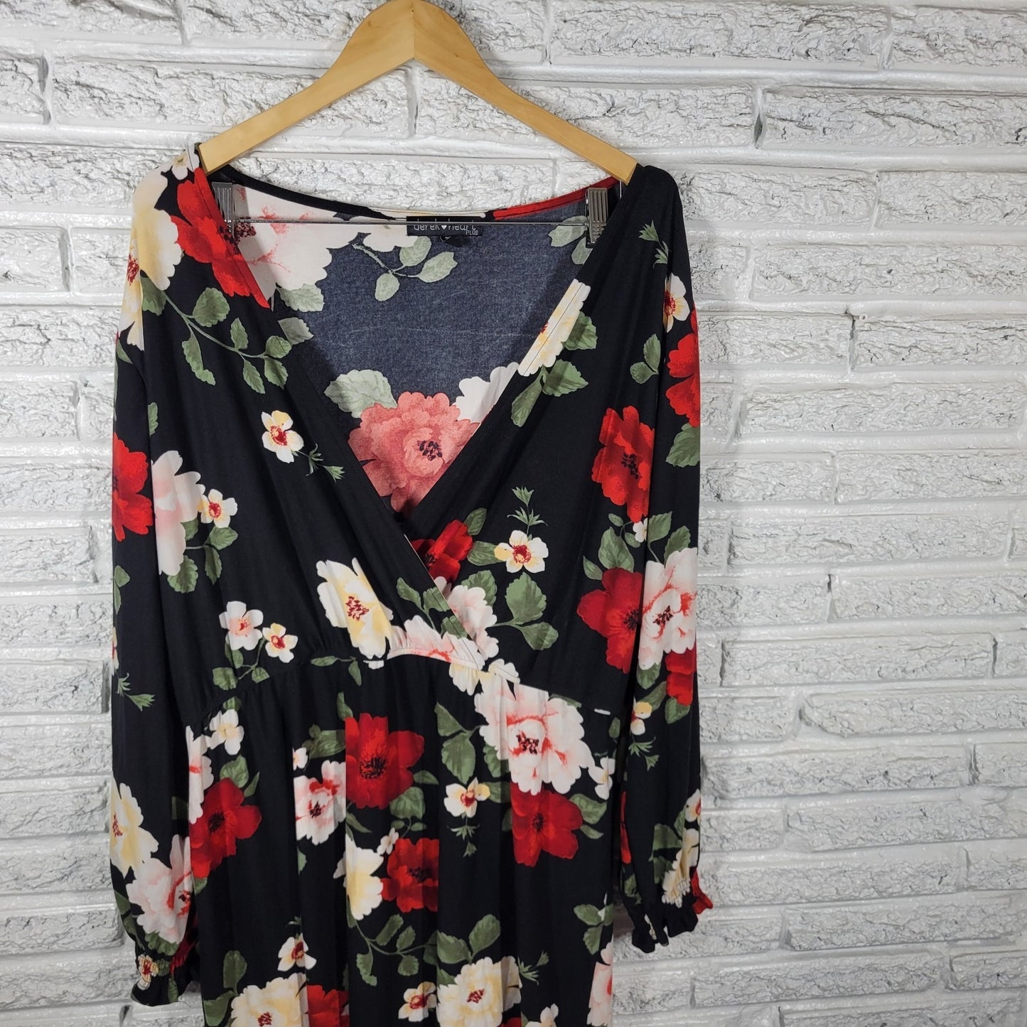 Derek Heart Women Dress 3X Plus Black Red Floral Long Sleeve Office Casual Comfy