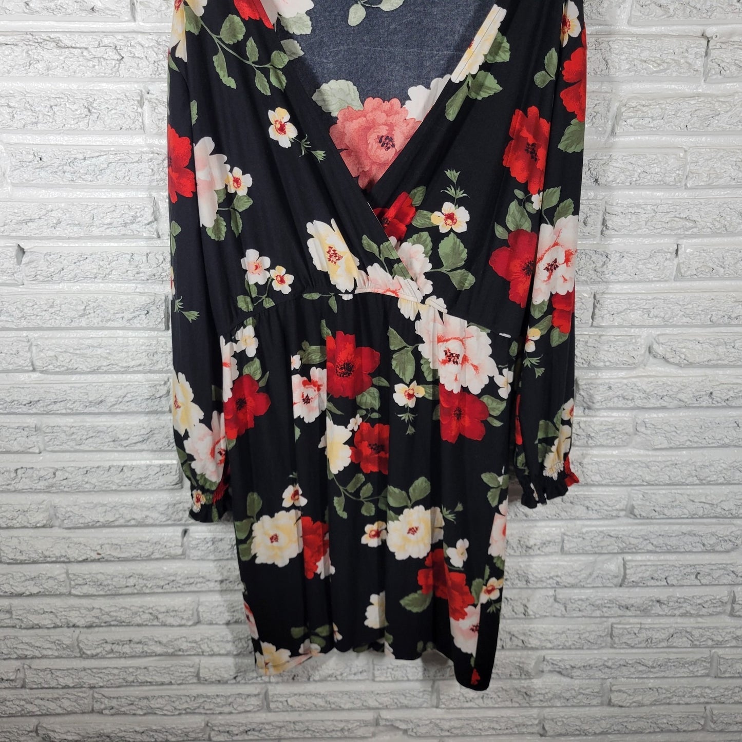 Derek Heart Women Dress 3X Plus Black Red Floral Long Sleeve Office Casual Comfy