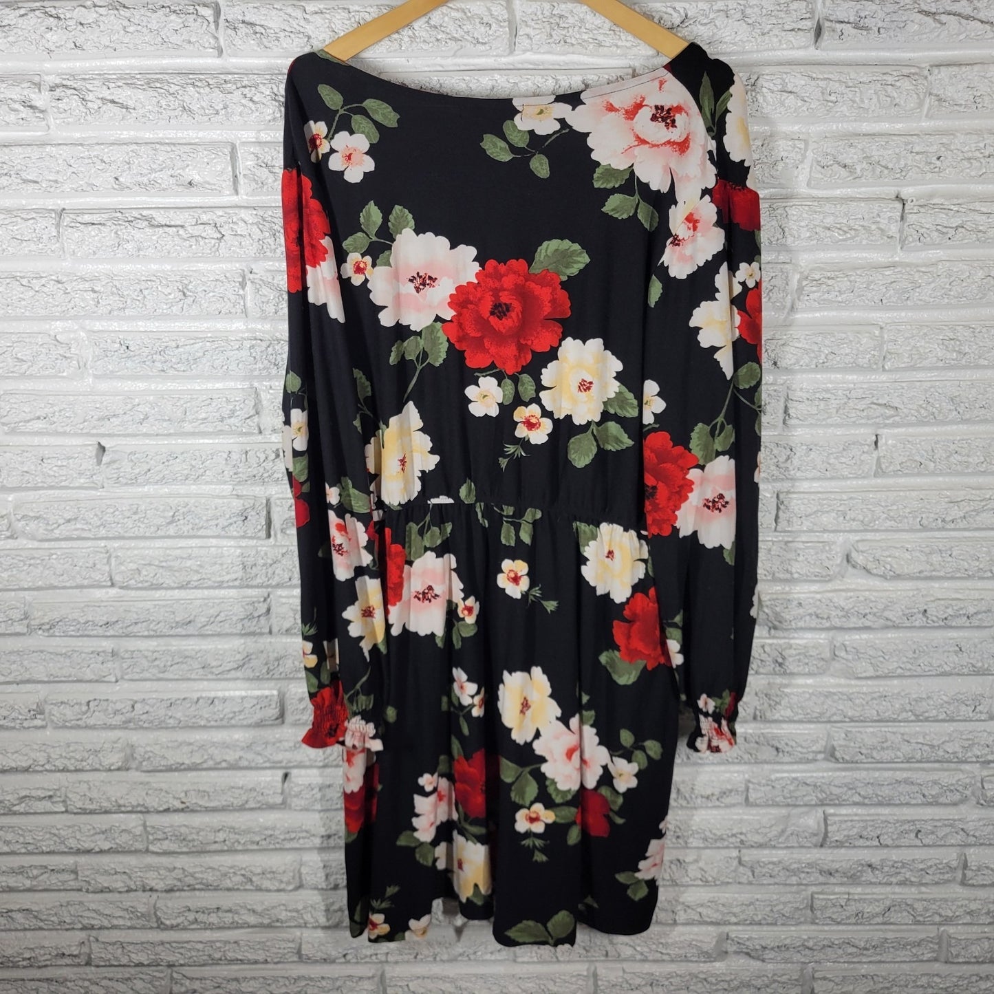 Derek Heart Women Dress 3X Plus Black Red Floral Long Sleeve Office Casual Comfy
