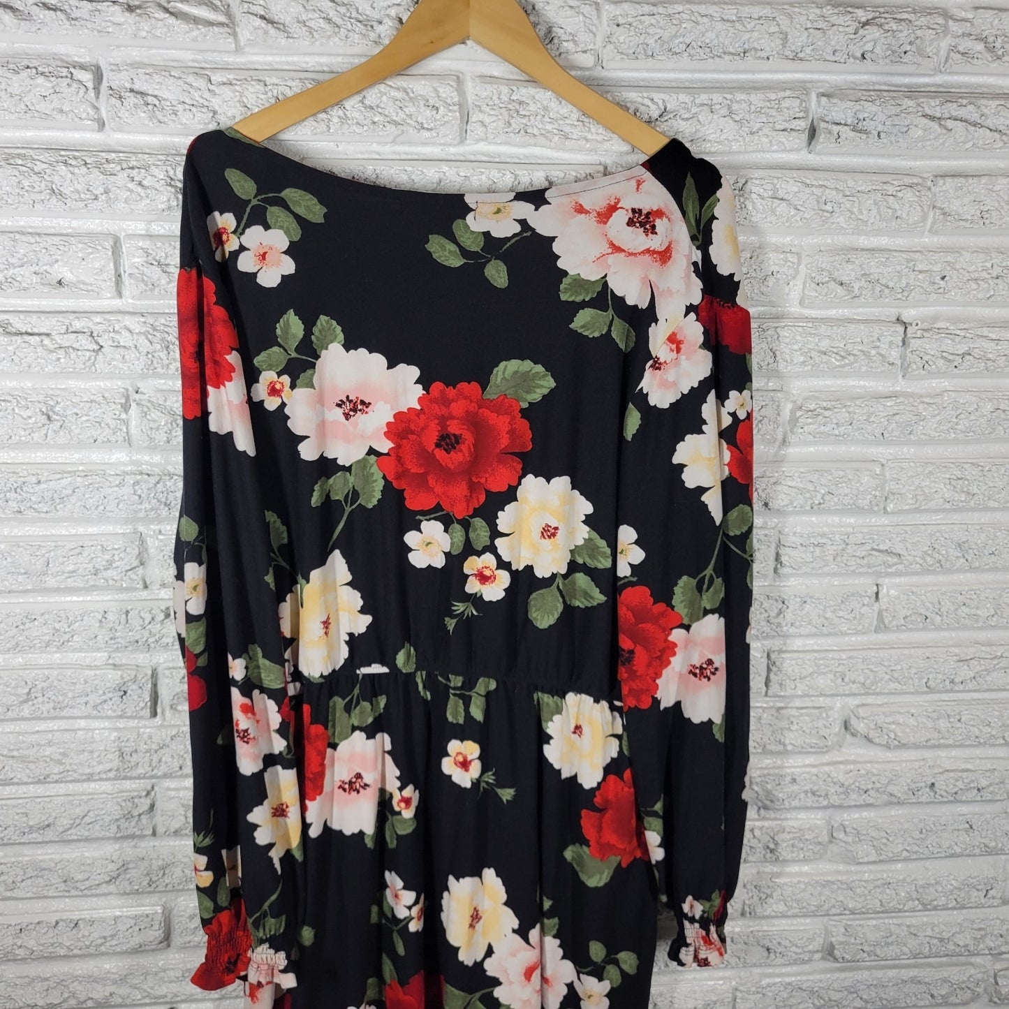 Derek Heart Women Dress 3X Plus Black Red Floral Long Sleeve Office Casual Comfy