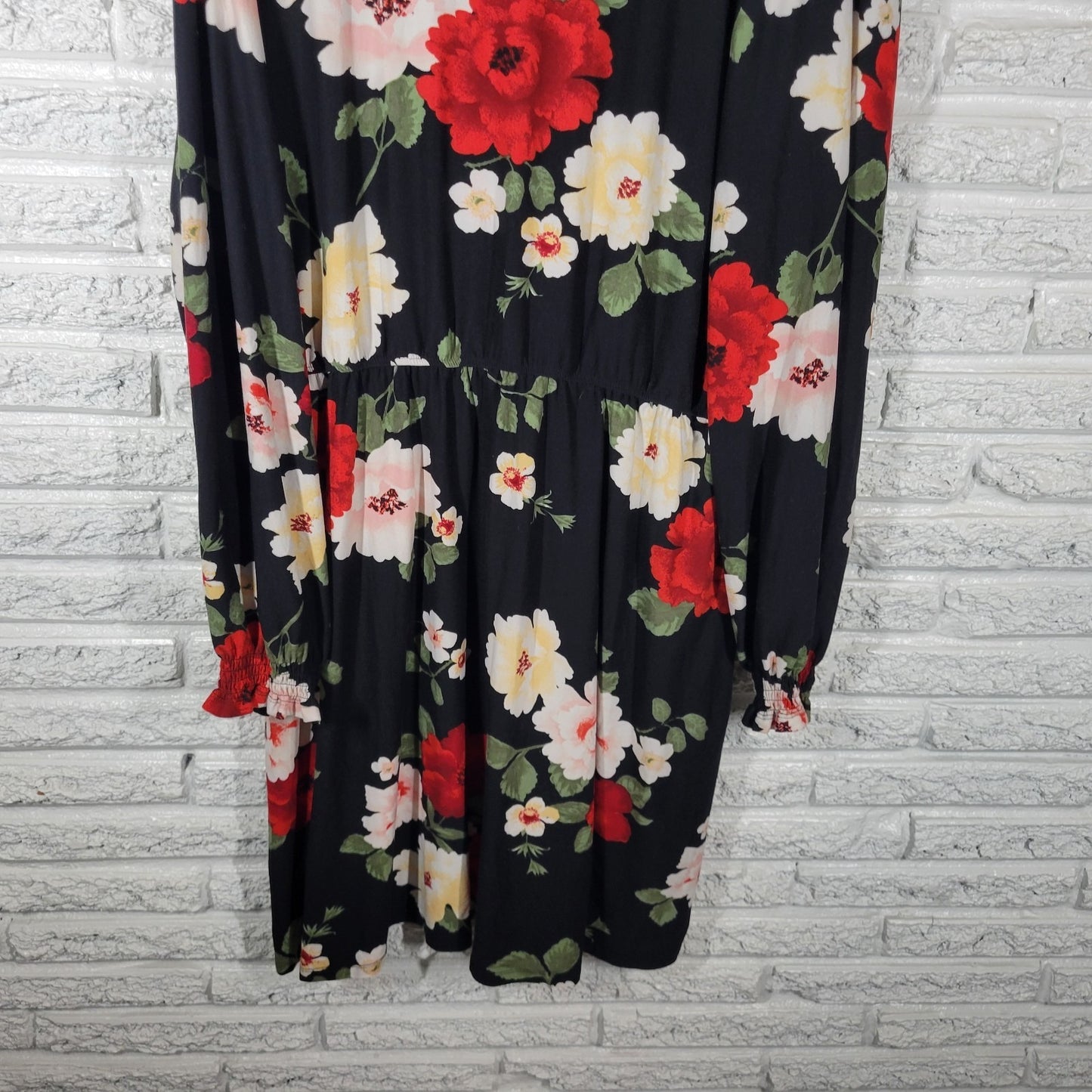 Derek Heart Women Dress 3X Plus Black Red Floral Long Sleeve Office Casual Comfy