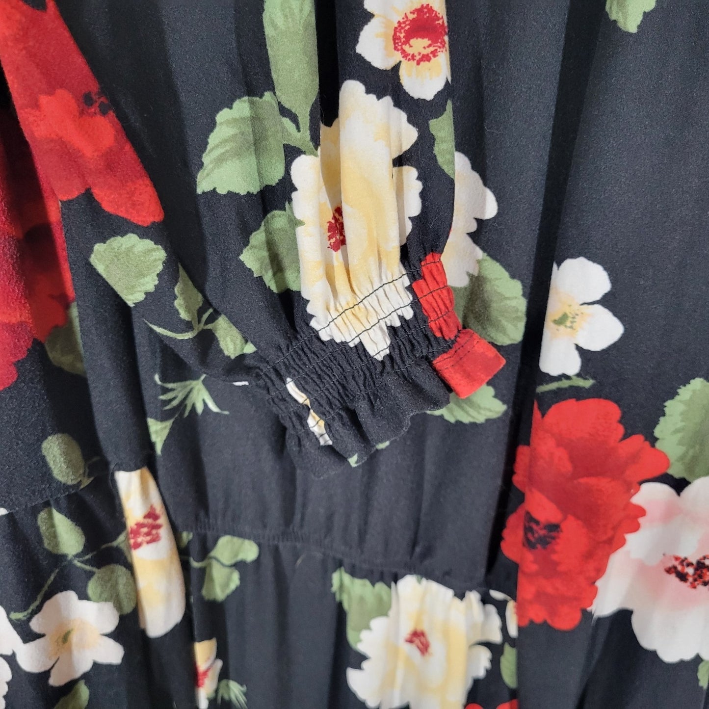 Derek Heart Women Dress 3X Plus Black Red Floral Long Sleeve Office Casual Comfy