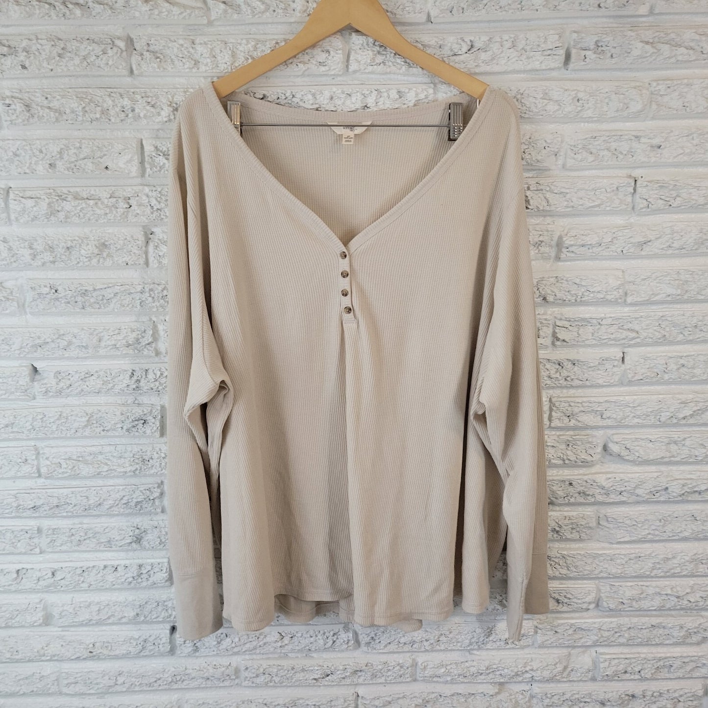 Terra Sky Womens Top 5X 32W 34W Plus Long Sleeve Off White Button Waffle Knit