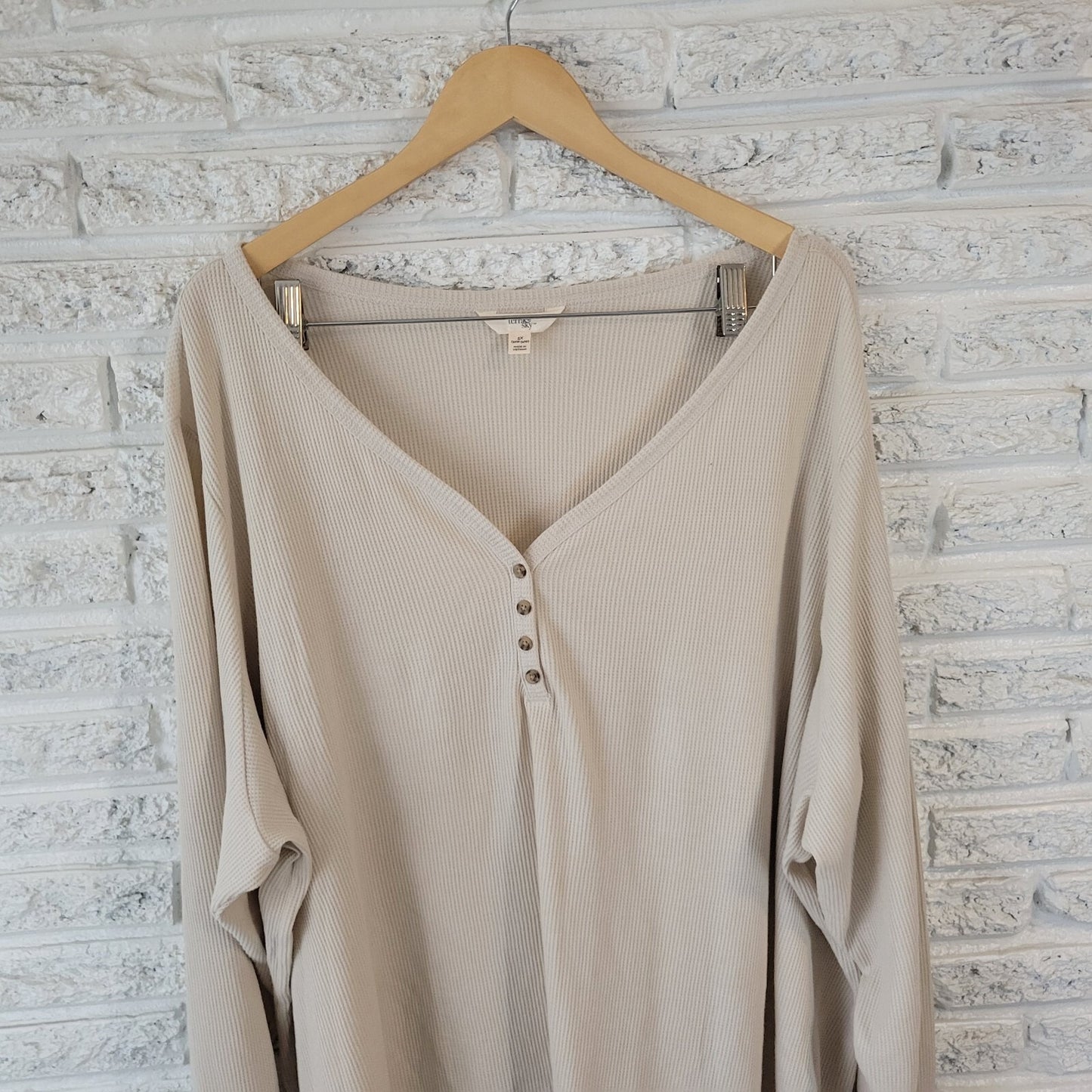 Terra Sky Womens Top 5X 32W 34W Plus Long Sleeve Off White Button Waffle Knit