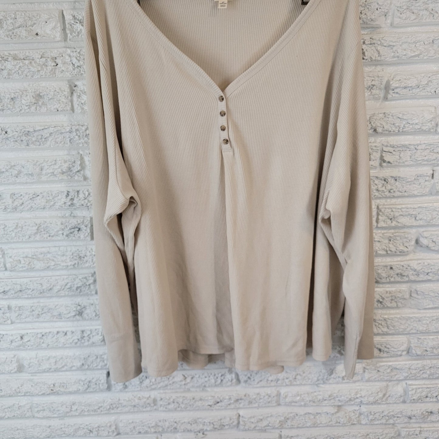 Terra Sky Womens Top 5X 32W 34W Plus Long Sleeve Off White Button Waffle Knit