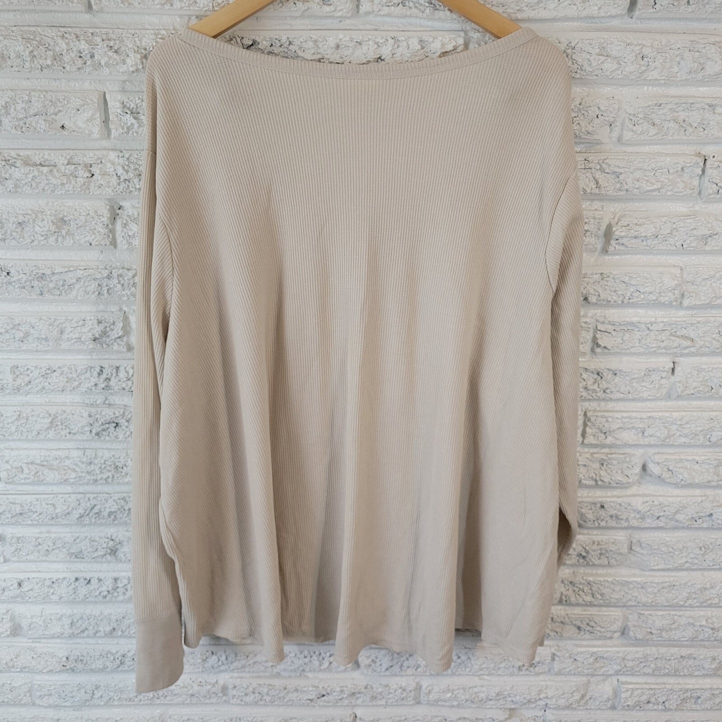 Terra Sky Womens Top 5X 32W 34W Plus Long Sleeve Off White Button Waffle Knit