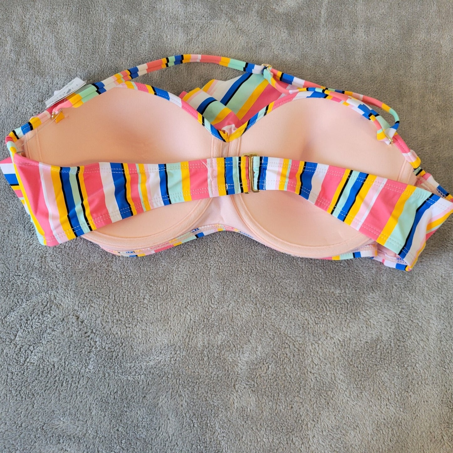 Time Tru Womens Bikini Top XL 16 18 Blue Pink Stripe Ruffle Bra Lightweight