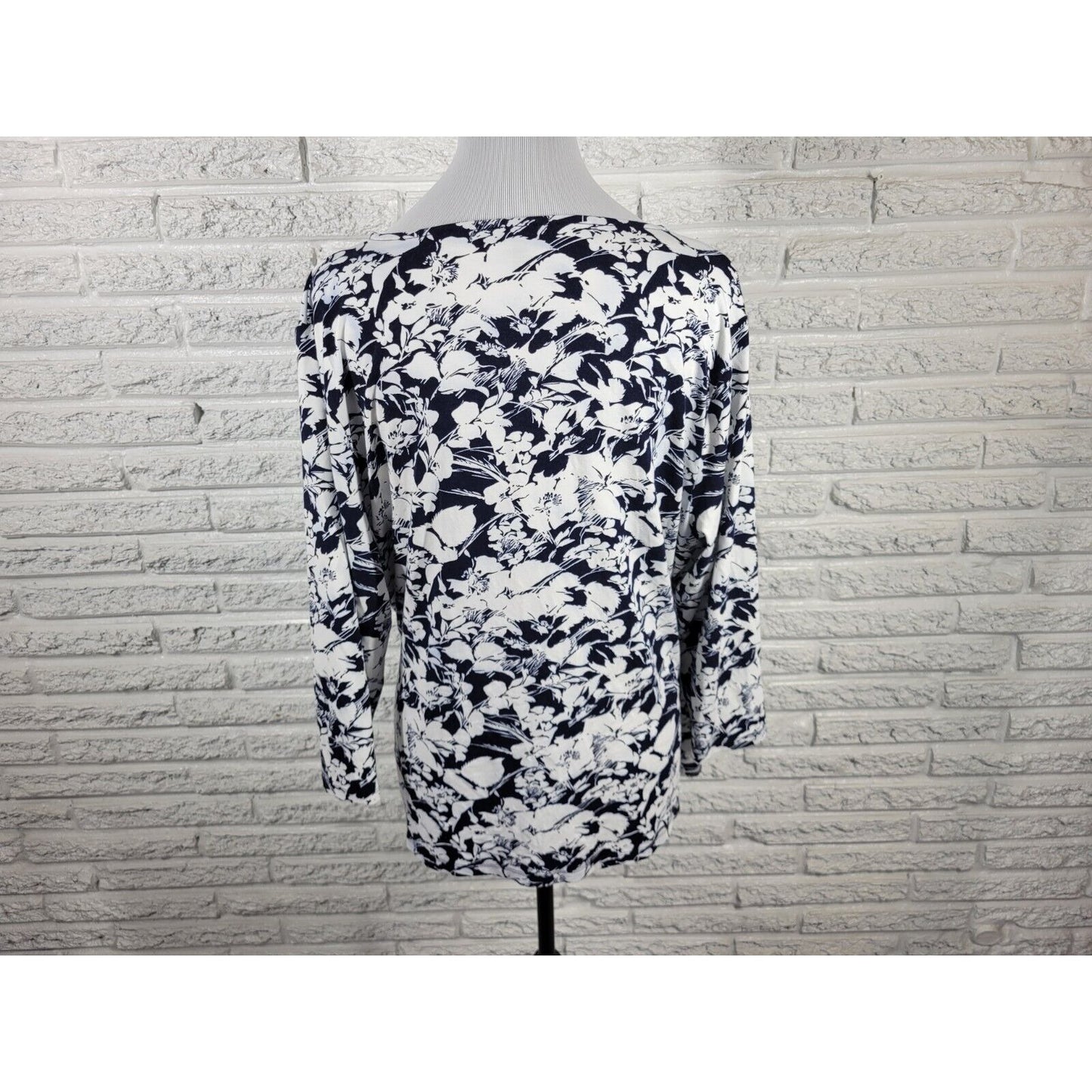 Talbots Womens Top 2X Plus 3/4 Sleeve Blue Floral Rayon Spandex Office Casual