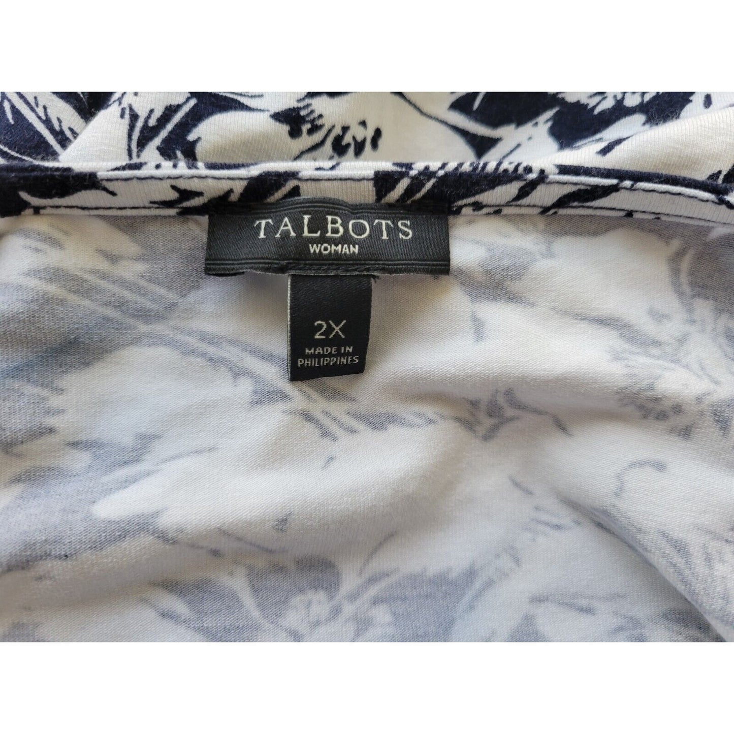 Talbots Womens Top 2X Plus 3/4 Sleeve Blue Floral Rayon Spandex Office Casual