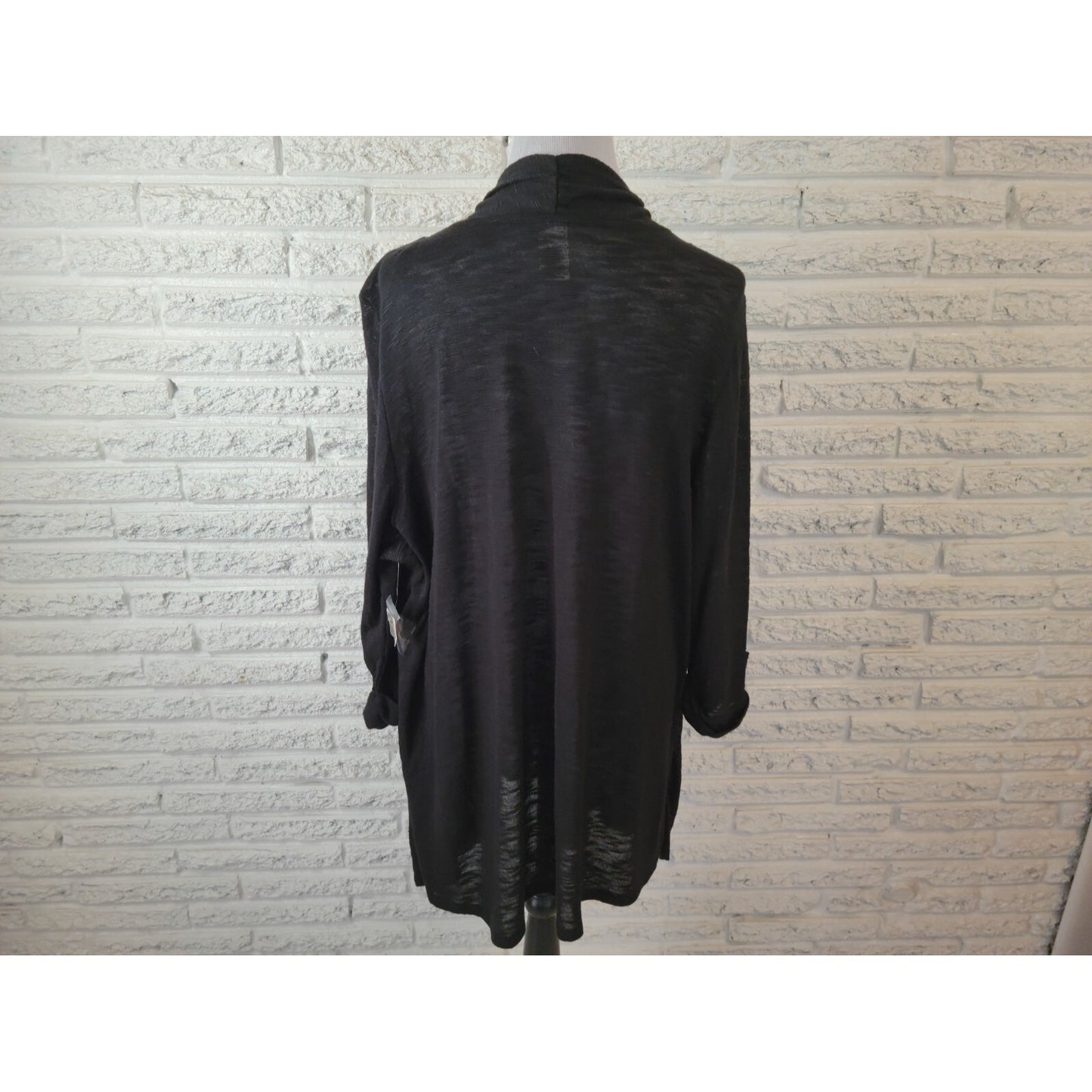 Terra Sky Women Top 2X Plus Pullover Roll Tab Sleeve Black Tie Dye Asymmetric