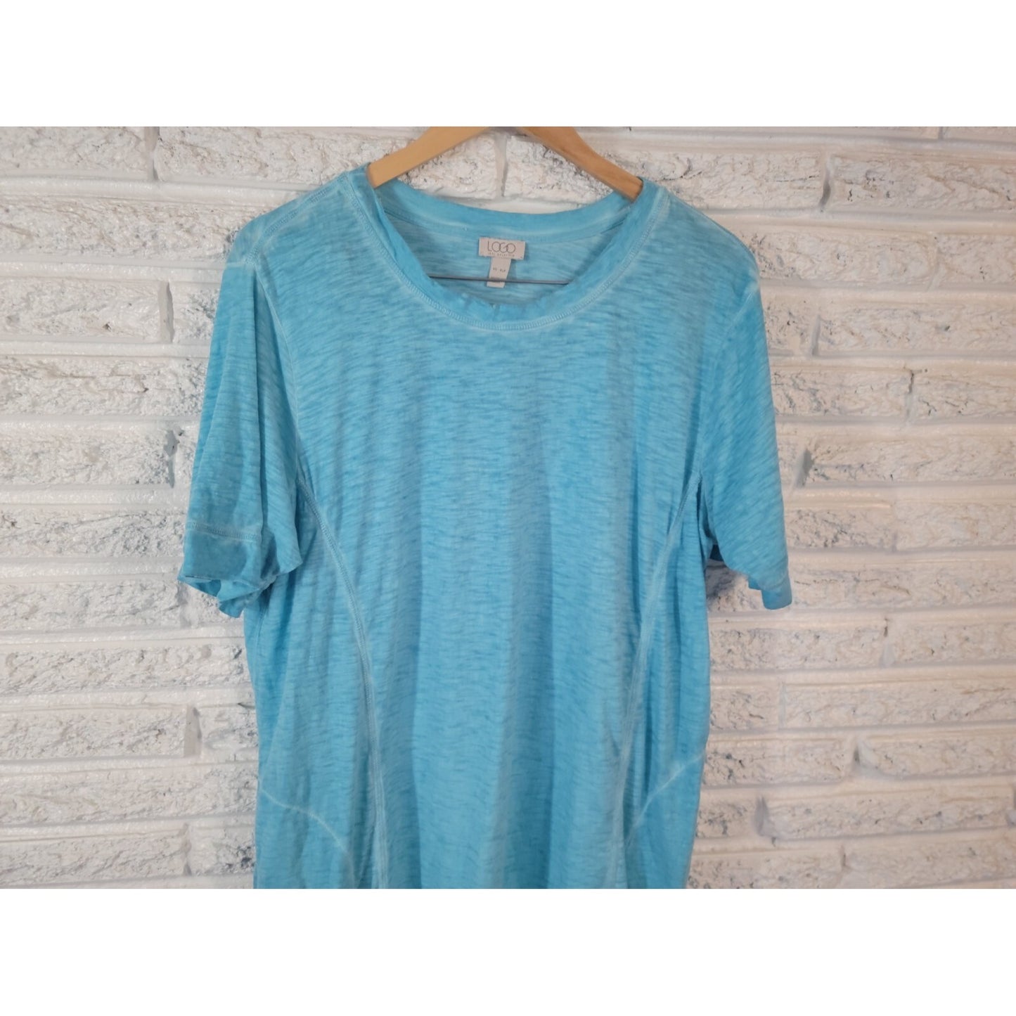 LOGO Lori Goldstein QVC Womens Dress XLP Mini Short Sleeve Blue Heather Pockets