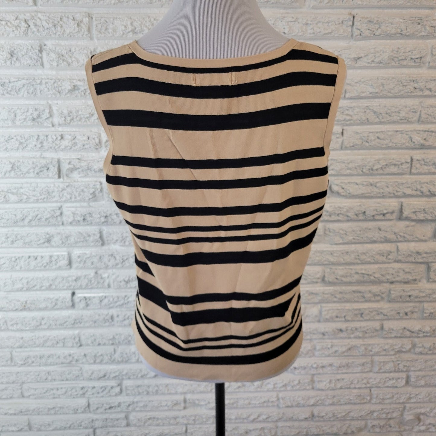 Worthington Womens Top Extra Large XL Sleeveless Black Beige Stripe Knit
