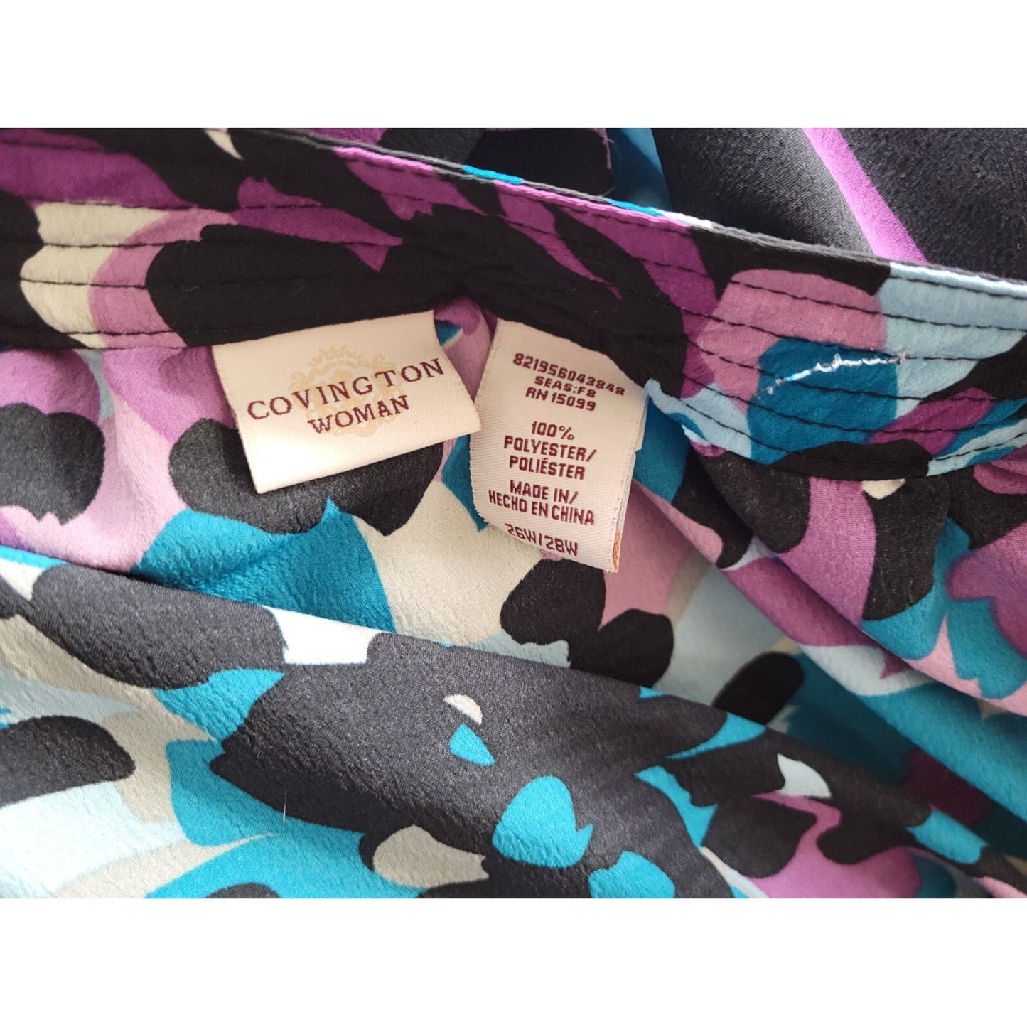 Covington Women Top 26W 28W Plus 3/4 Elastic Sleeve 1/4 Button Purple Watercolor