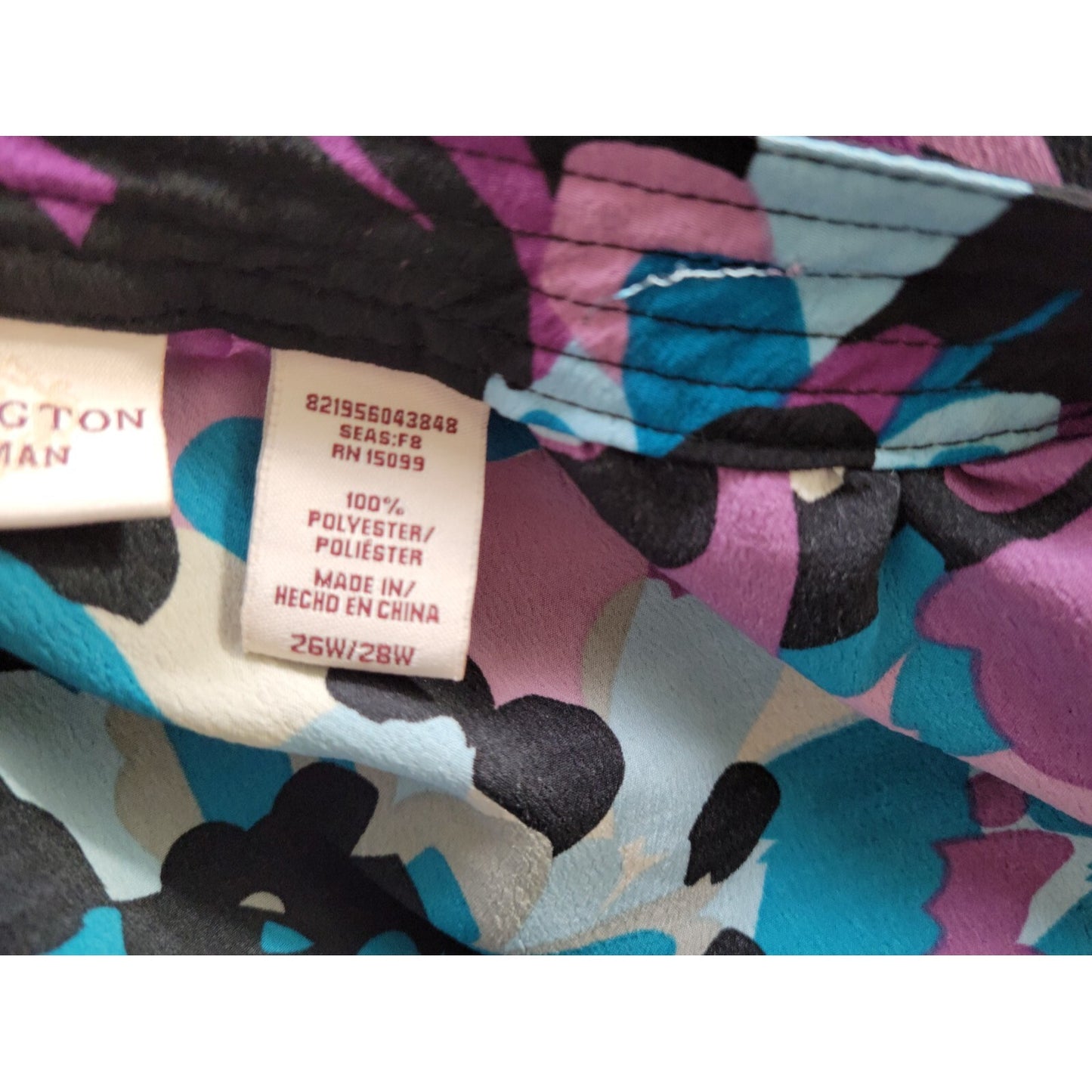 Covington Women Top 26W 28W Plus 3/4 Elastic Sleeve 1/4 Button Purple Watercolor