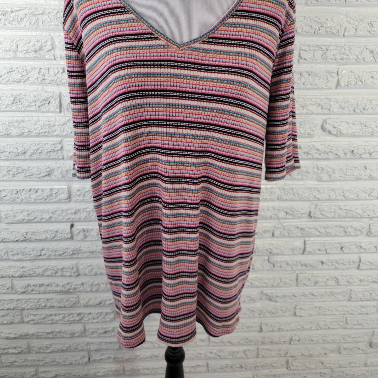 Lane Bryant Womens Top 22 24 Plus Tee Short Sleeve Knit Comfy Pink Black Stripe