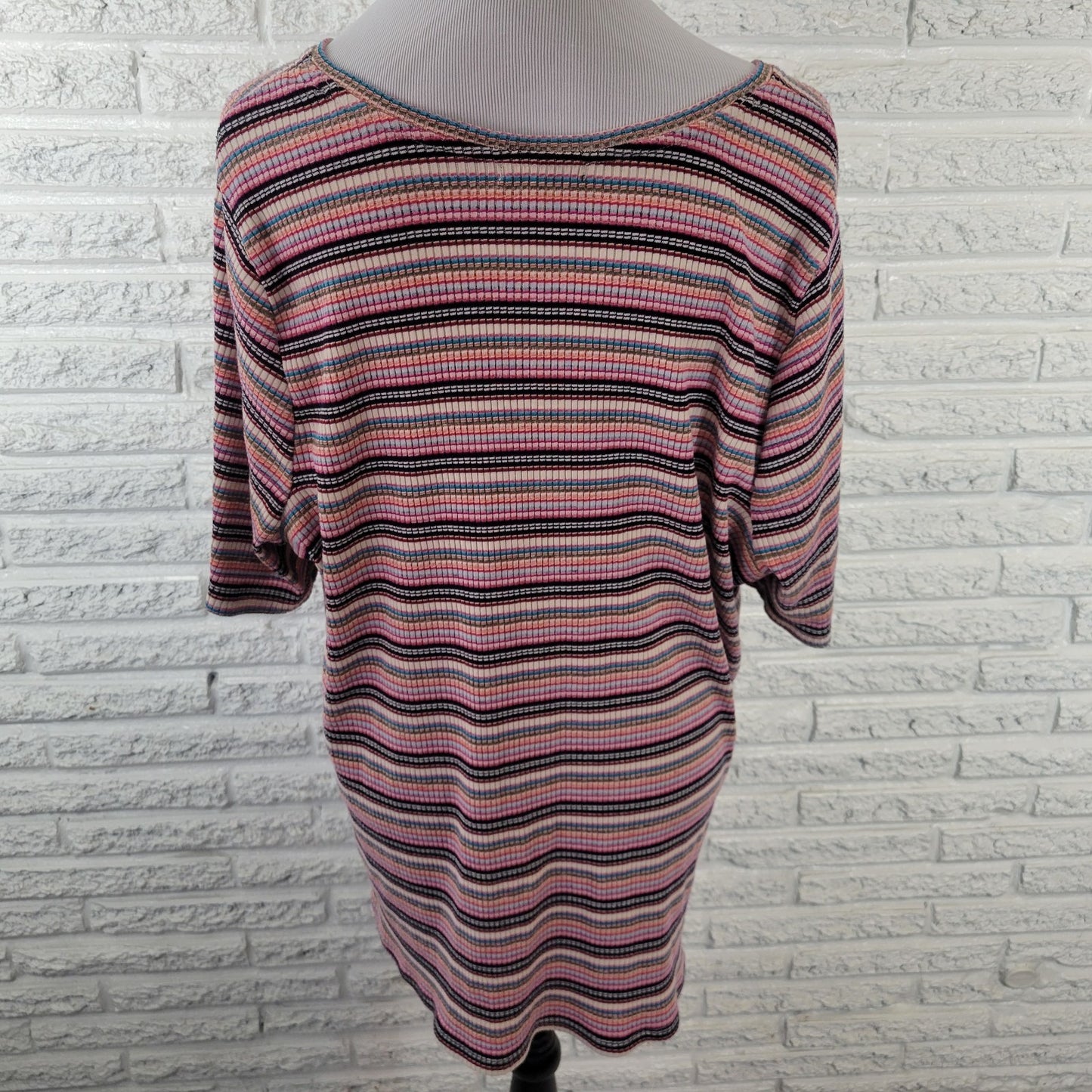 Lane Bryant Womens Top 22 24 Plus Tee Short Sleeve Knit Comfy Pink Black Stripe