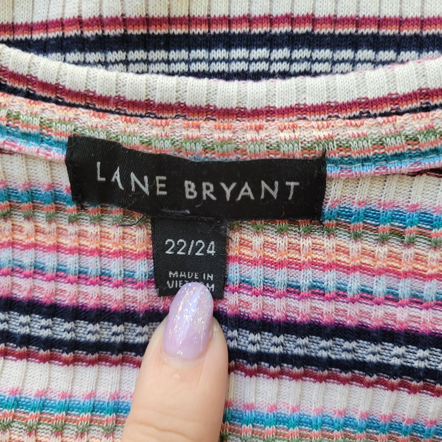 Lane Bryant Womens Top 22 24 Plus Tee Short Sleeve Knit Comfy Pink Black Stripe