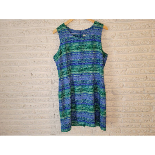 Vintage Miss Dorby Womens Dress 18 Plus Shift Mini Sleeveless Blue Watercolor