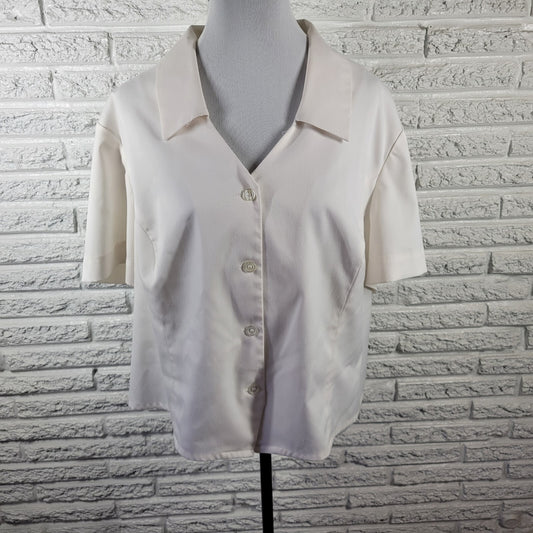 Joan Leslie Womens Top 24W Plus Short Sleeve White Poly Blend Lightweight Collar