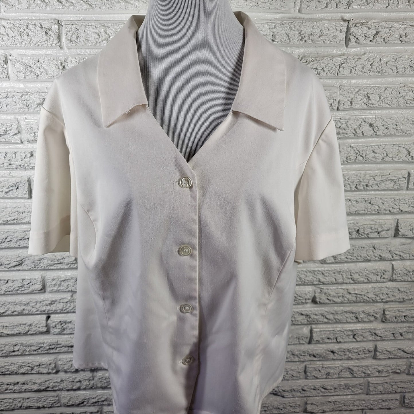 Joan Leslie Womens Top 24W Plus Short Sleeve White Poly Blend Lightweight Collar