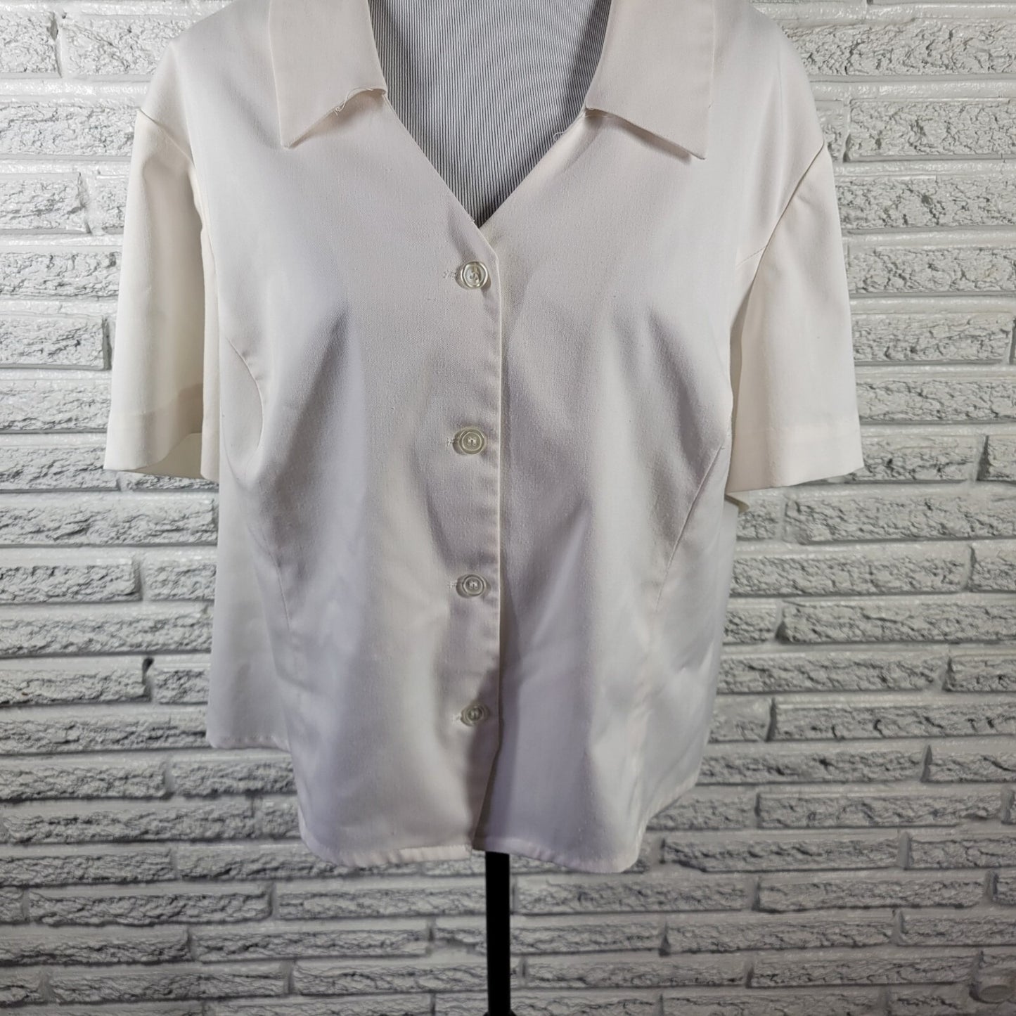 Joan Leslie Womens Top 24W Plus Short Sleeve White Poly Blend Lightweight Collar