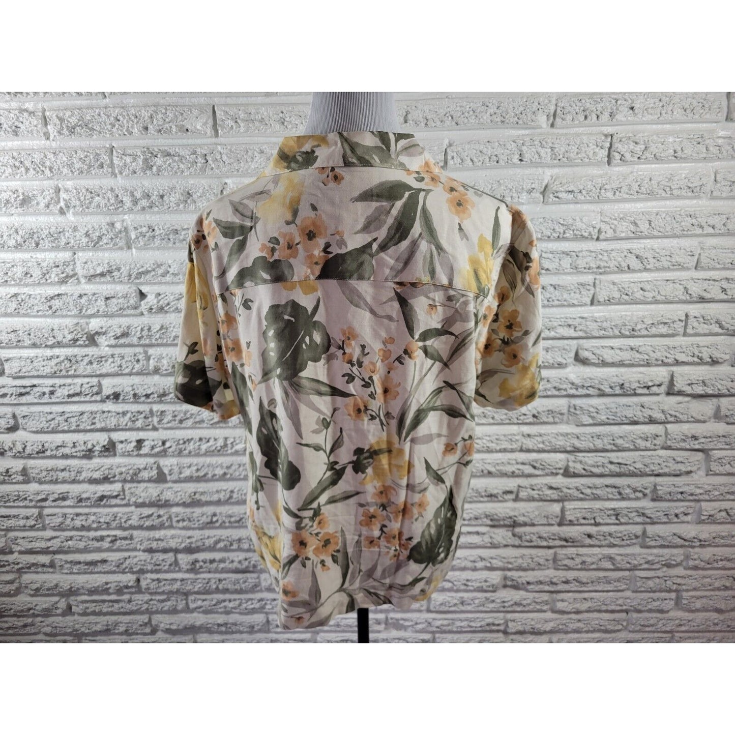 Caribbean Joe Womens Top Extra Large Short Sleeve Collar Yellow Floral Casual