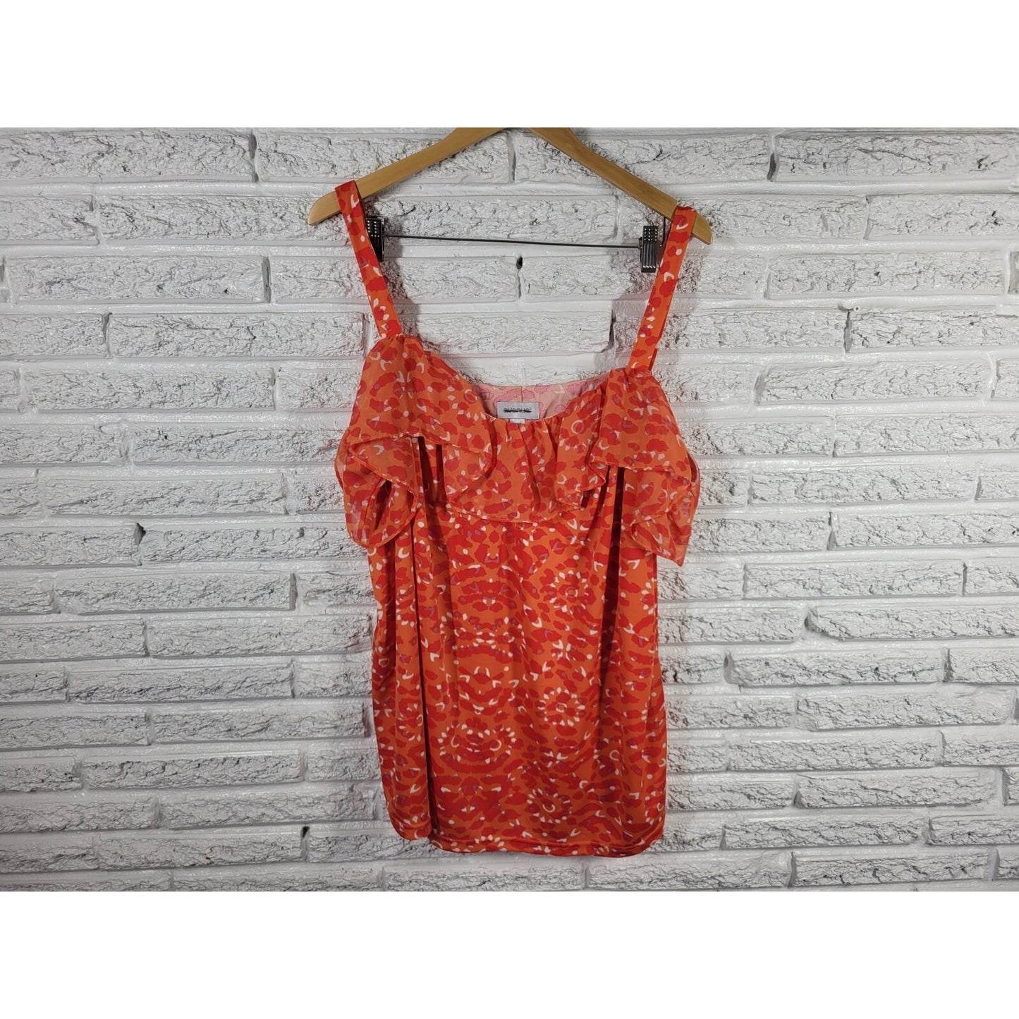 Avenue Womens Top 26 28 Plus Swing Wide Strap Orange Watercolor Lightweight