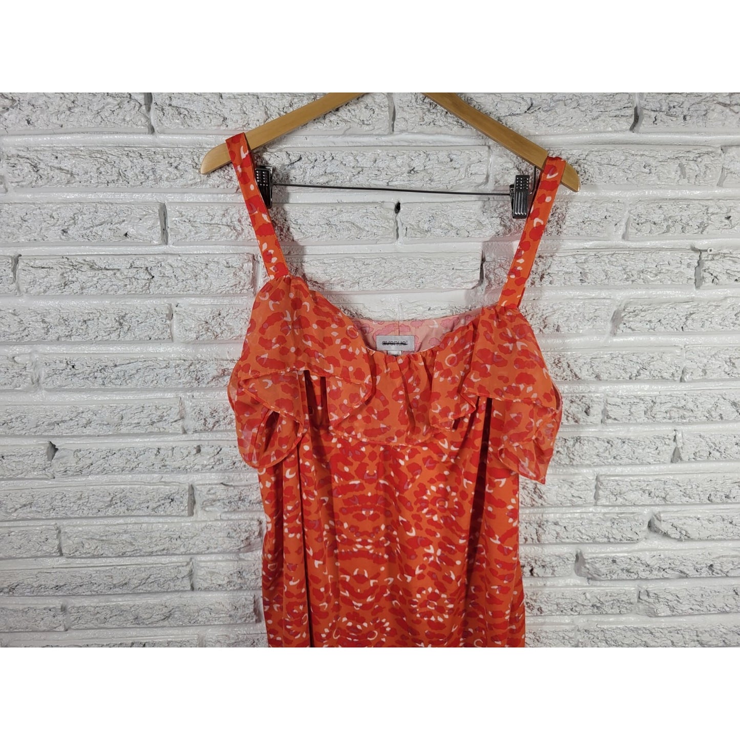 Avenue Womens Top 26 28 Plus Swing Wide Strap Orange Watercolor Lightweight