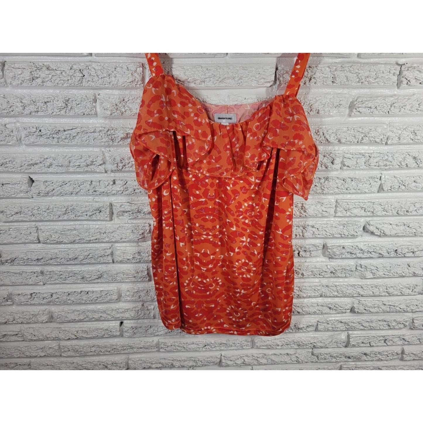 Avenue Womens Top 26 28 Plus Swing Wide Strap Orange Watercolor Lightweight