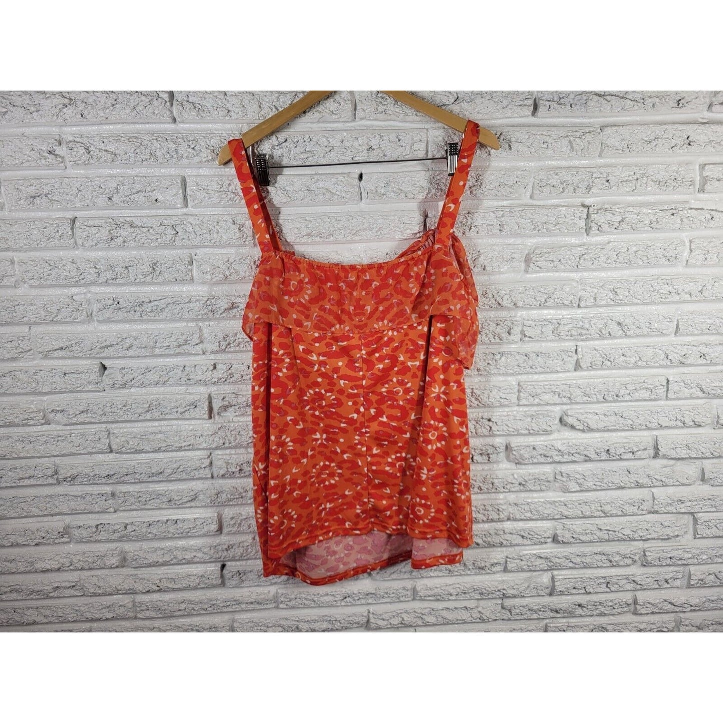 Avenue Womens Top 26 28 Plus Swing Wide Strap Orange Watercolor Lightweight