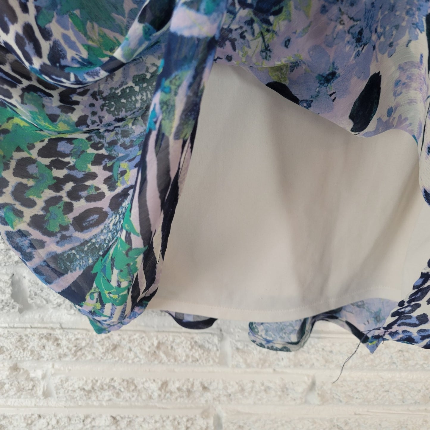 Laura Scott Womens Top 1X Plus Sleeveless Drape Neck Blue Lavender Animal Print