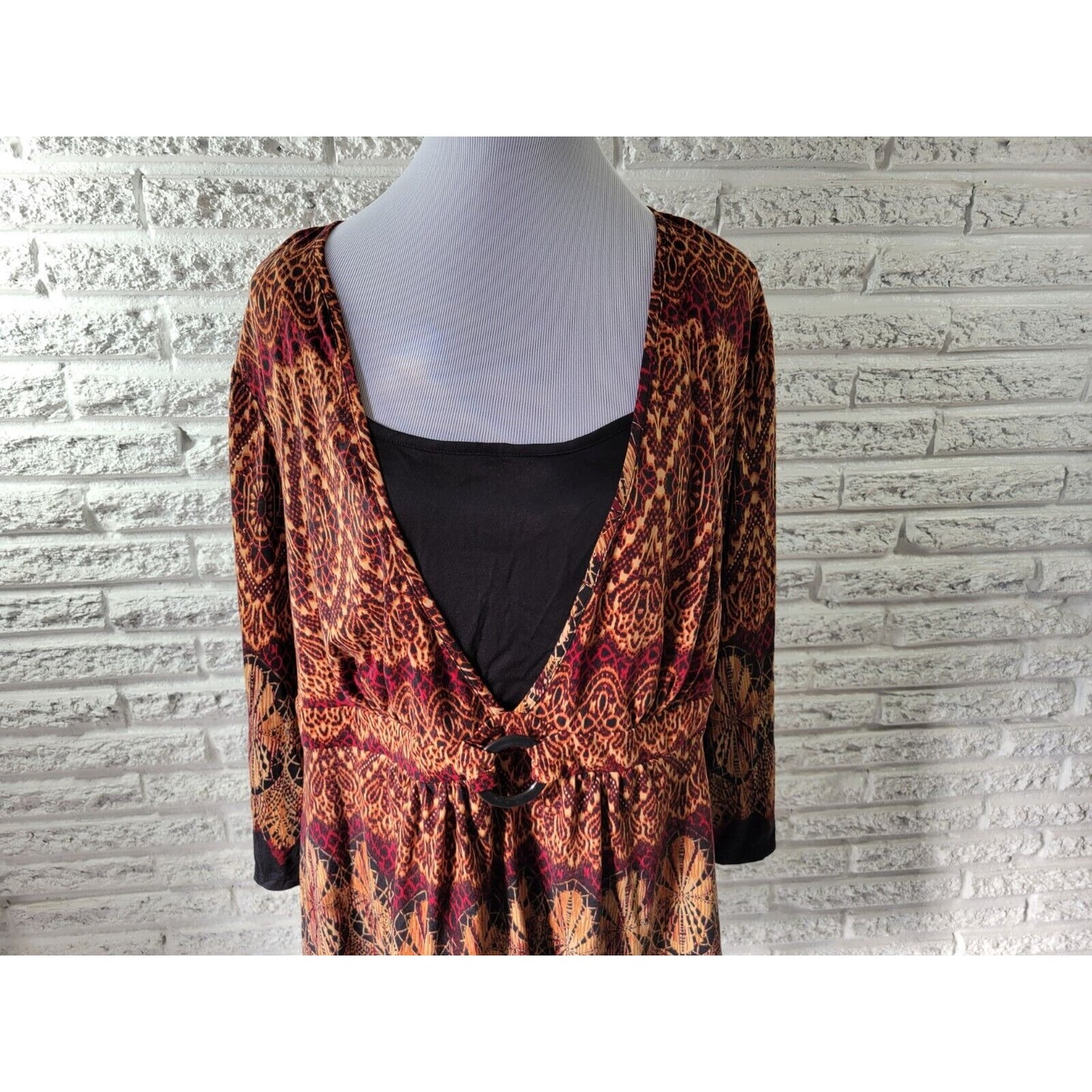 Cato Womens Top 22W 24W Plus 3/4 Sleeve Brown Poly Blend Career Casual