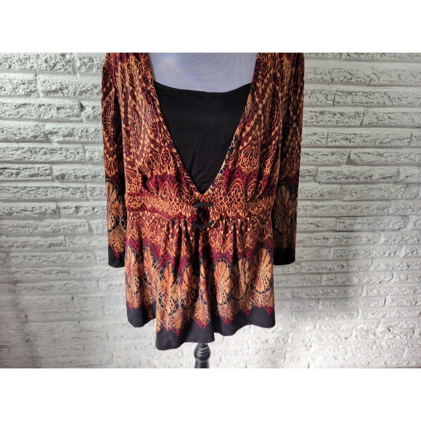 Cato Womens Top 22W 24W Plus 3/4 Sleeve Brown Poly Blend Career Casual