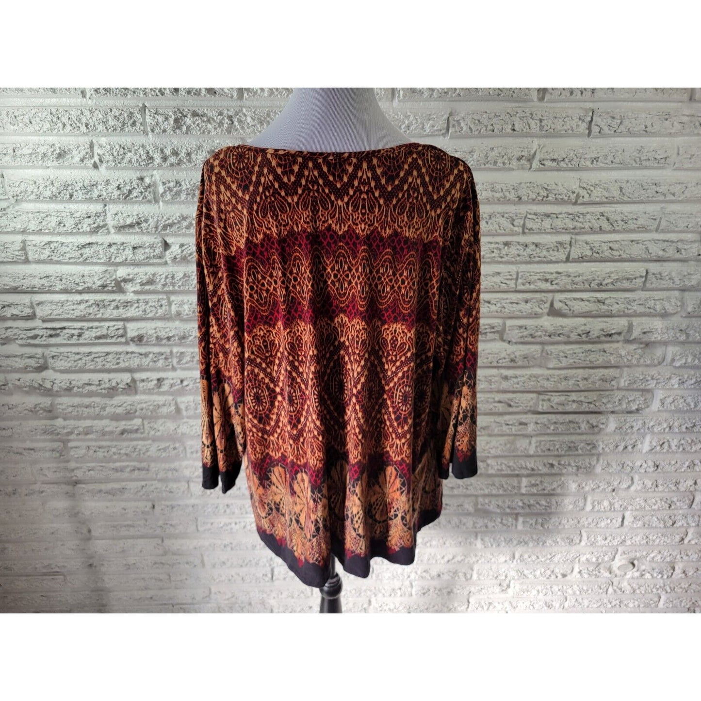 Cato Womens Top 22W 24W Plus 3/4 Sleeve Brown Poly Blend Career Casual