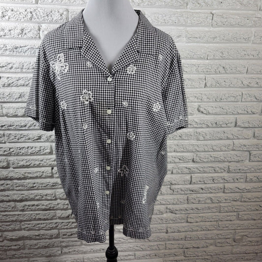 Fashion Bug Womens Top 22W 24W Button Butterflies Lightweight Flower Black Plaid