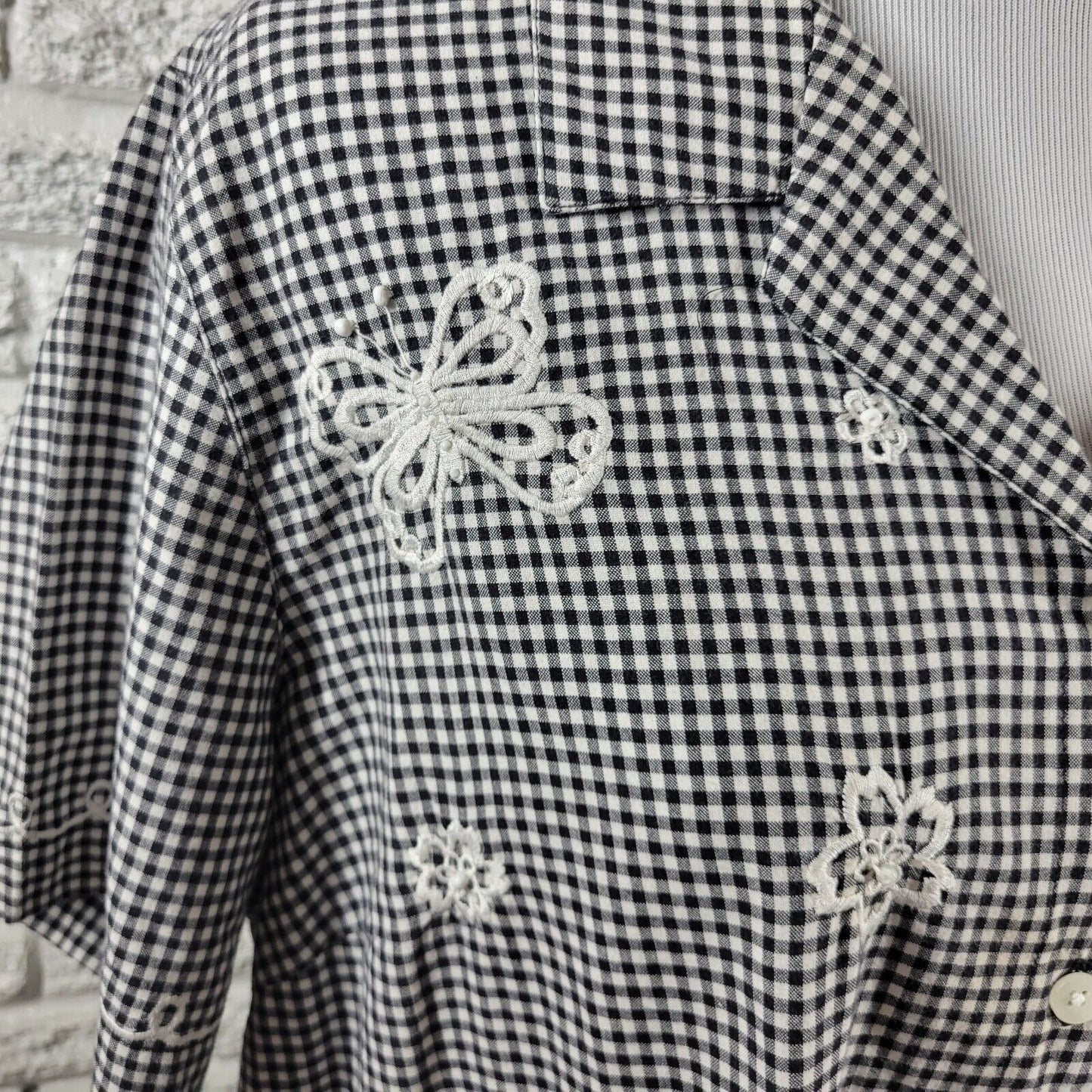 Fashion Bug Womens Top 22W 24W Button Butterflies Lightweight Flower Black Plaid