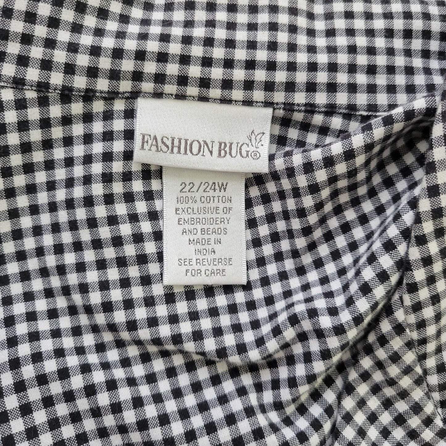 Fashion Bug Womens Top 22W 24W Button Butterflies Lightweight Flower Black Plaid