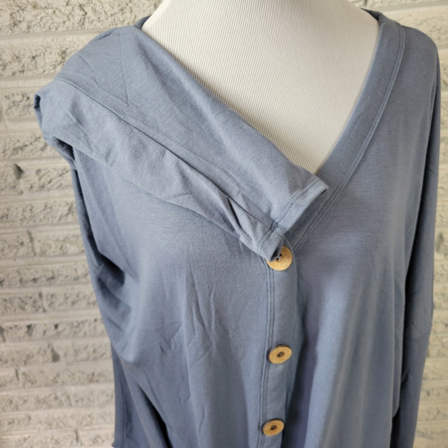 Zenana Premium Womens Top XL Cardigan Blue Button Up Poly Blend Casual Tied Hem