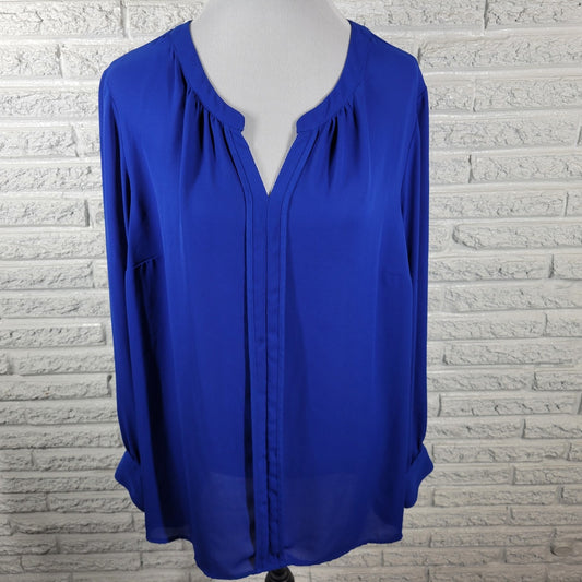Liz Claiborne Womens Top 1X Plus Long Sleeve Blue Lightweight Polyester Sheer