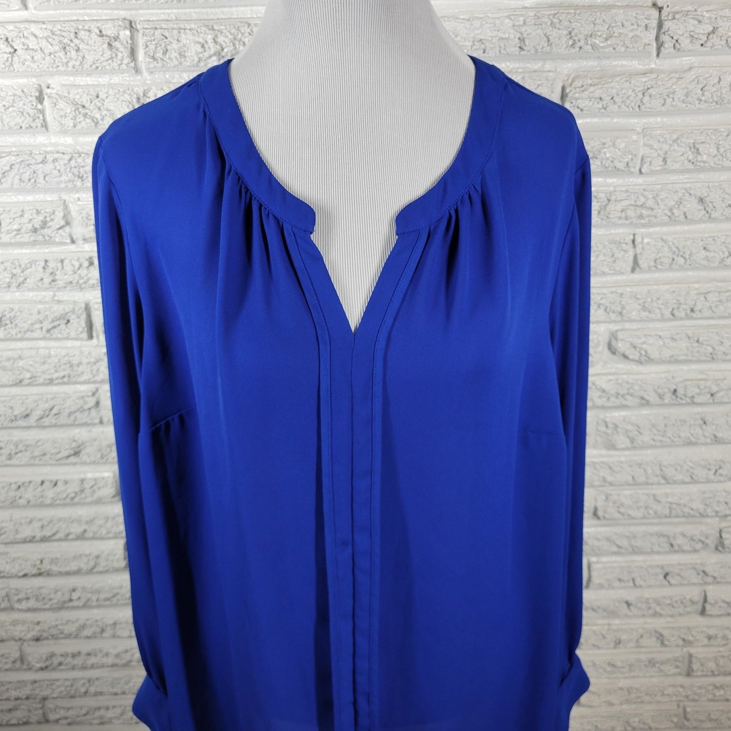 Liz Claiborne Womens Top 1X Plus Long Sleeve Blue Lightweight Polyester Sheer